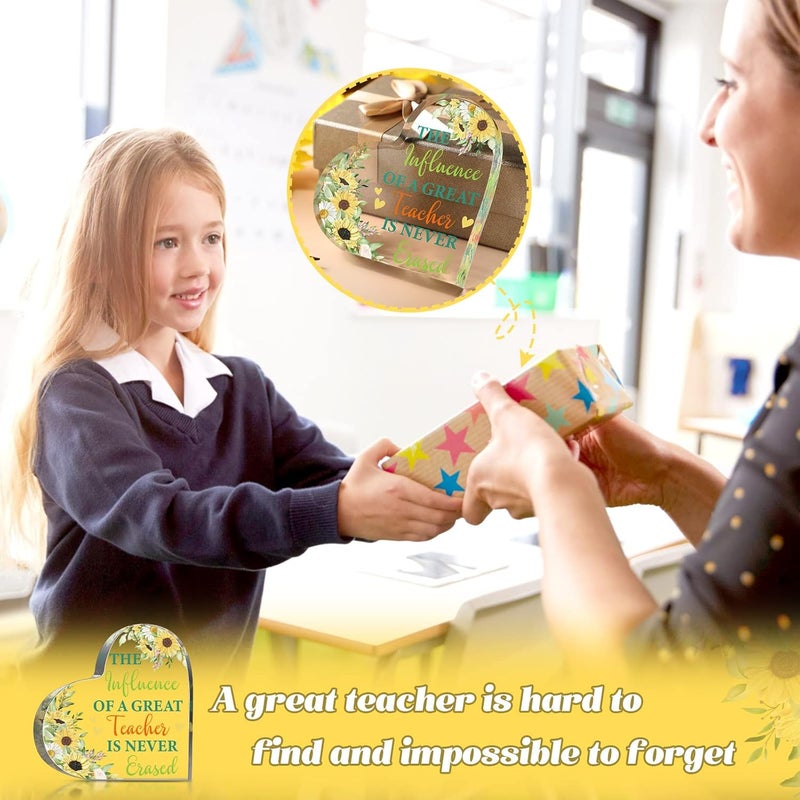 Perthlin Acrylic Teacher Appreciation Gifts for Women Teacher Christmas Gifts Thank You Teachers Gift from Student Retirement Present for Office Desk Paperweight Keepsake Decor(Heart Sunflower) - Image 4